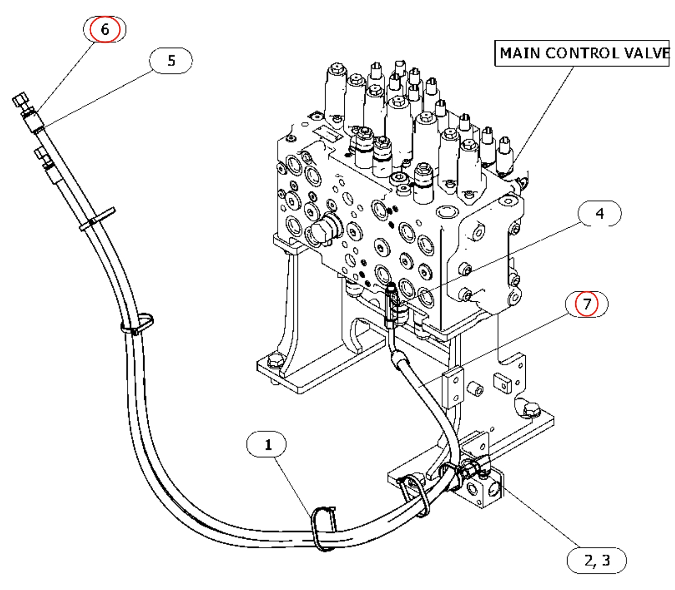 Caterpillar CAT®315 GC installation diagram showing hydraulic hose 581-6660 at Pipe No. 6