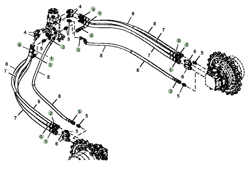 Hitachi ZX26U-5N installation diagram showing hydraulic hose 4435036 at Pipe No. 3