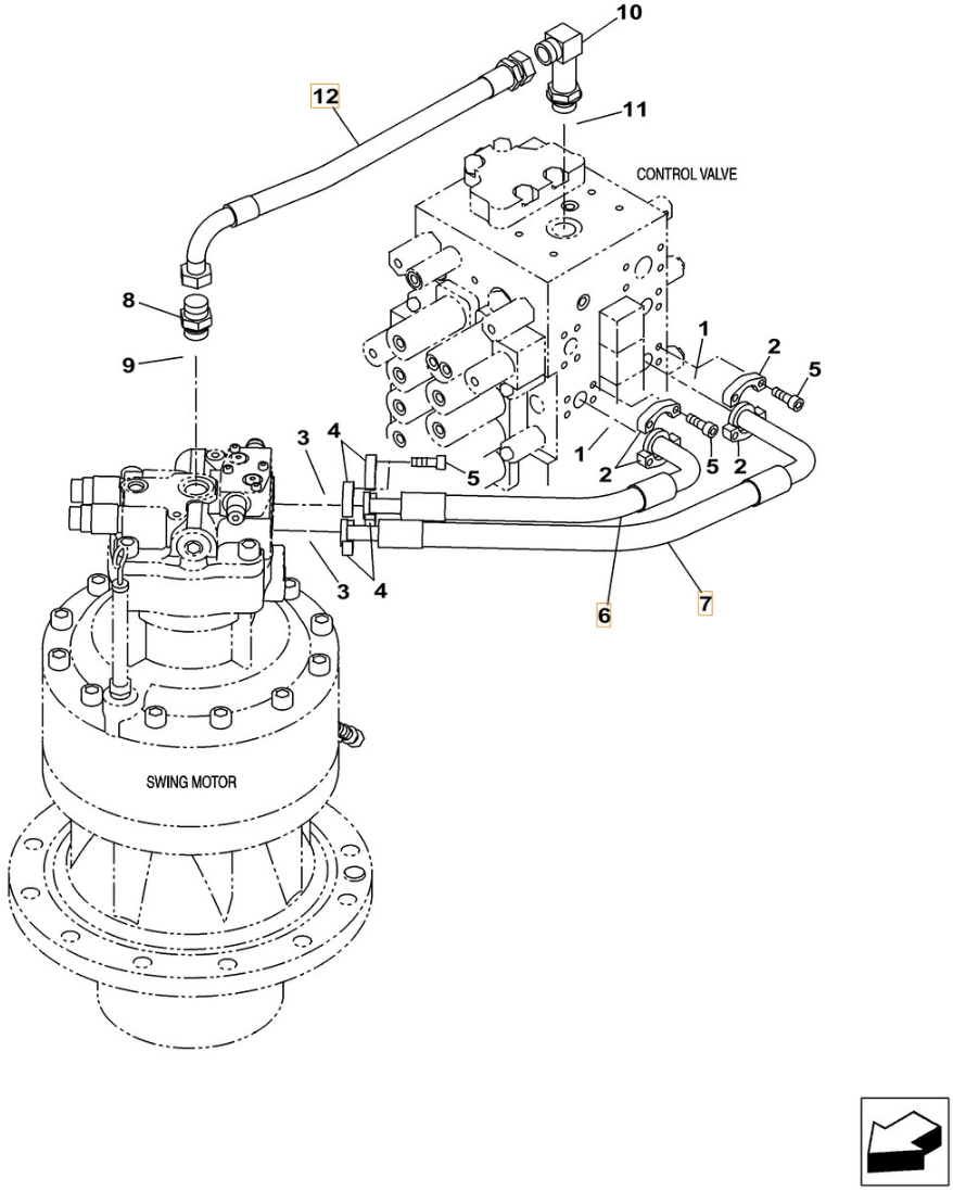 Case CX380C installation diagram showing hydraulic hose KSJ12650 at Pipe No. 12