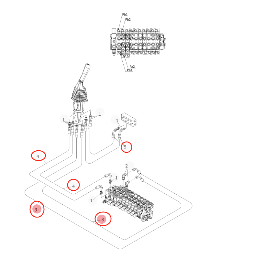 Sunward SWE17F installation diagram showing hydraulic hose 73050200A164 at Pipe No. 3