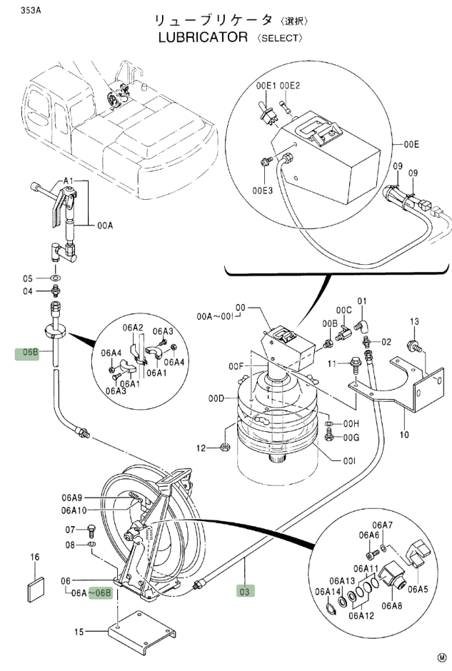 Hitachi EX330LC-5 installation diagram showing hydraulic hose 4055122 at Pipe No. 3