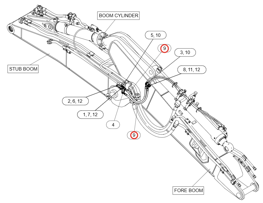 Caterpillar CAT®317 installation diagram showing hydraulic hose 592-0245 at Pipe No. 9