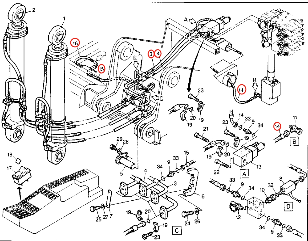 Caterpillar CAT®206B installation diagram showing hydraulic hose 8U-5383 at Pipe No. 15