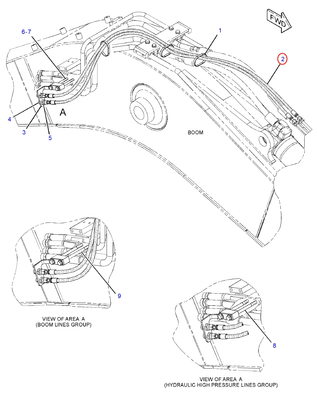 Caterpillar CAT®314D LCR installation diagram showing hydraulic hose 302-2890 at Pipe No. 2
