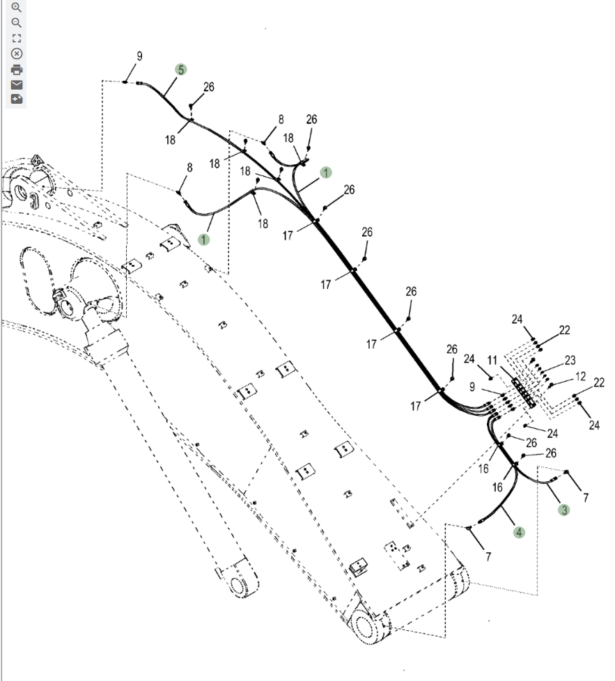 Hitachi ZX670LC-5A installation diagram showing hydraulic hose 4317872 at Pipe No. 4