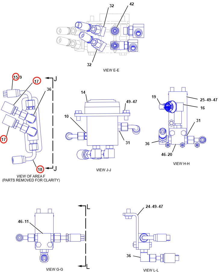 Caterpillar CAT®314E LCR installation diagram showing hydraulic hose 307-4966 at Pipe No. 17