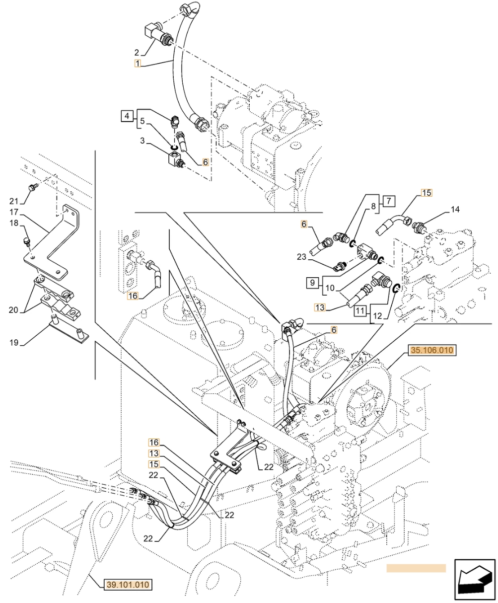 Case CX210E LC installation diagram showing hydraulic hose KRJ10750 at Pipe No. 1