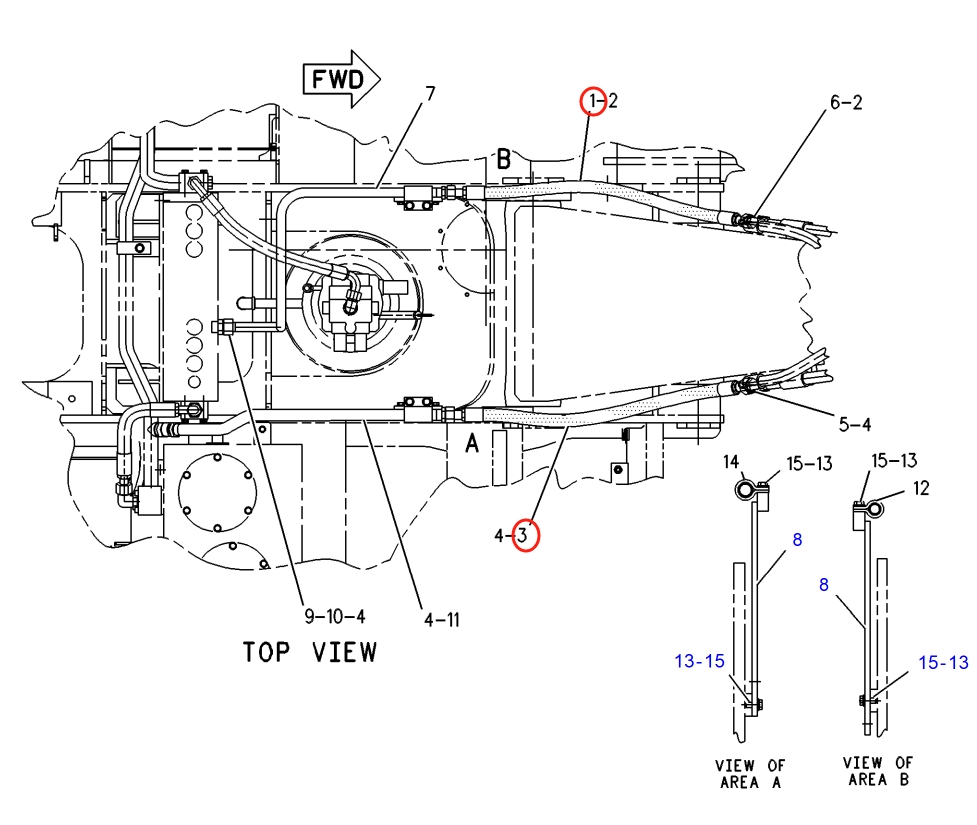 Caterpillar CAT®317-A installation diagram showing hydraulic hose 108-7497 at Pipe No. 1
