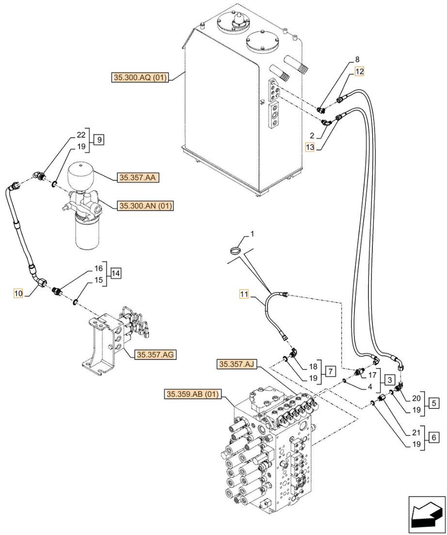 Case CX250D LC installation diagram showing hydraulic hose KHJ2195 at Pipe No. 13