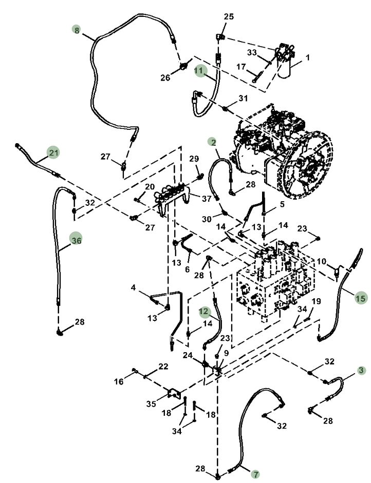 Hitachi ZX300LC-6N installation diagram showing hydraulic hose 4672335 at Pipe No. 8