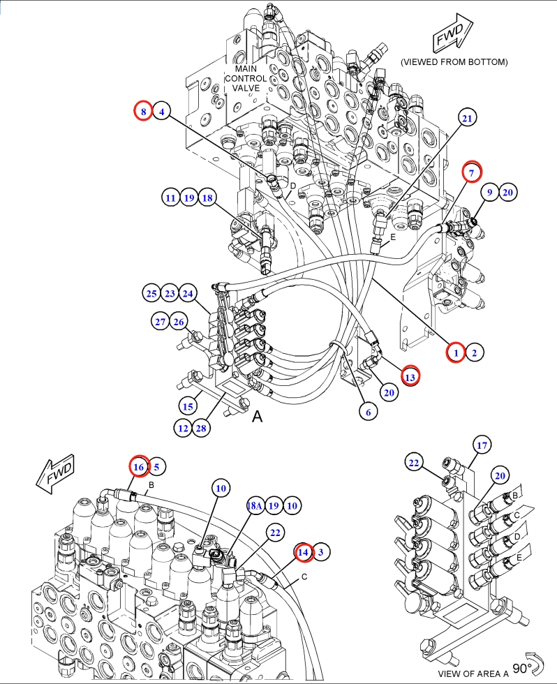 Caterpillar CAT®316F installation diagram showing hydraulic hose 4I-6391 at Pipe No. 1
