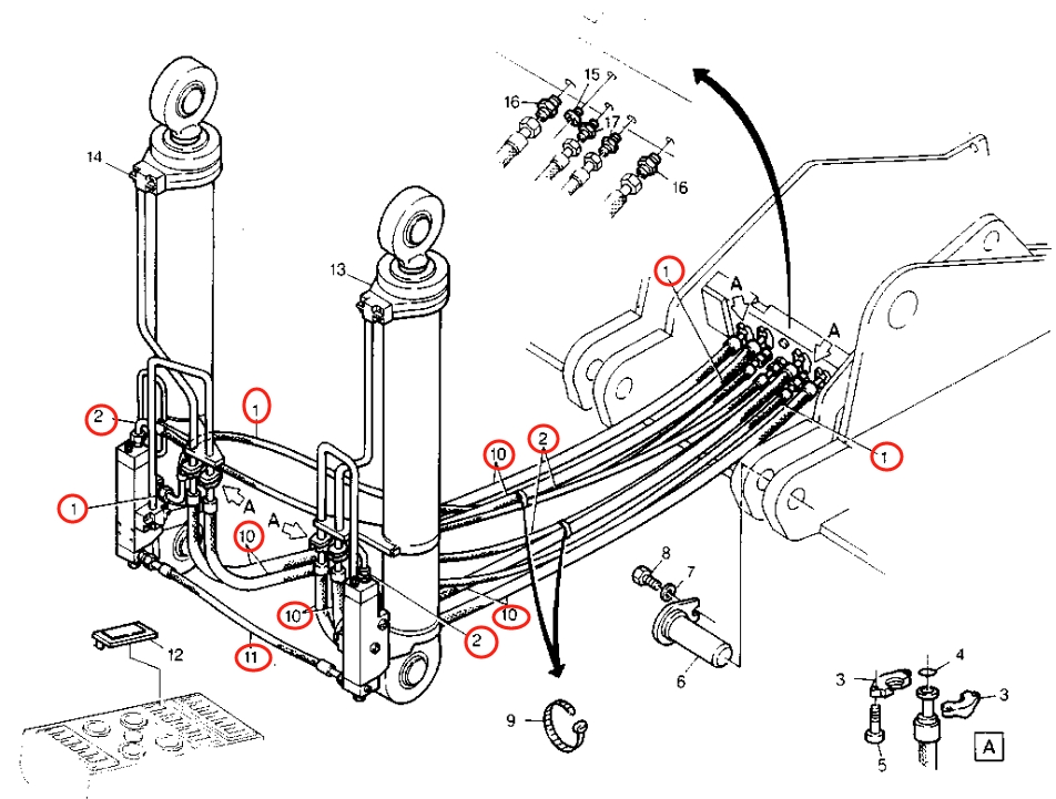 Caterpillar CAT®224B installation diagram showing hydraulic hose 8U-1071 at Pipe No. 10