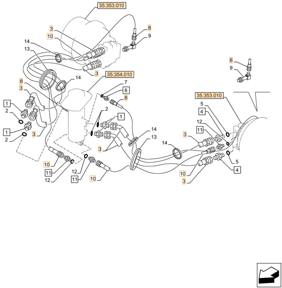 Case CX245D installation diagram showing hydraulic hose 152435A1 at Pipe No. 10
