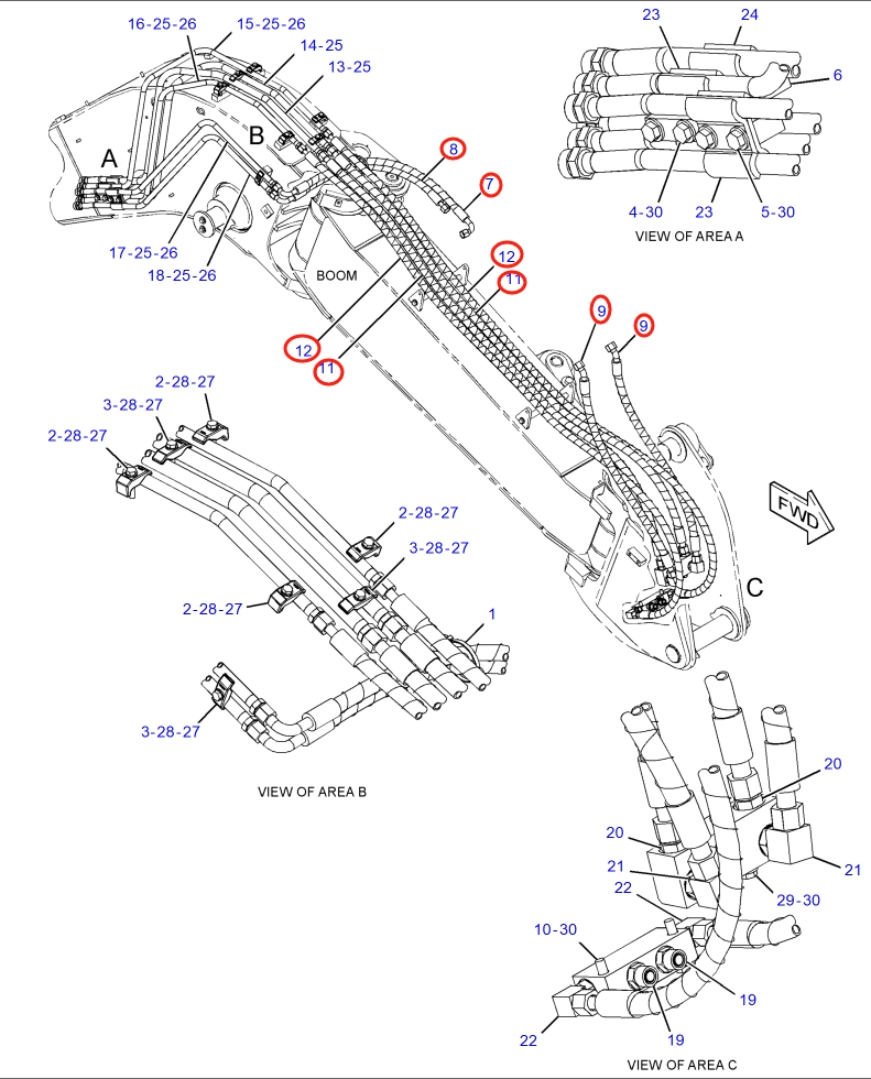 Caterpillar CAT®315F LCR installation diagram showing hydraulic hose 307-5022 at Pipe No. 11