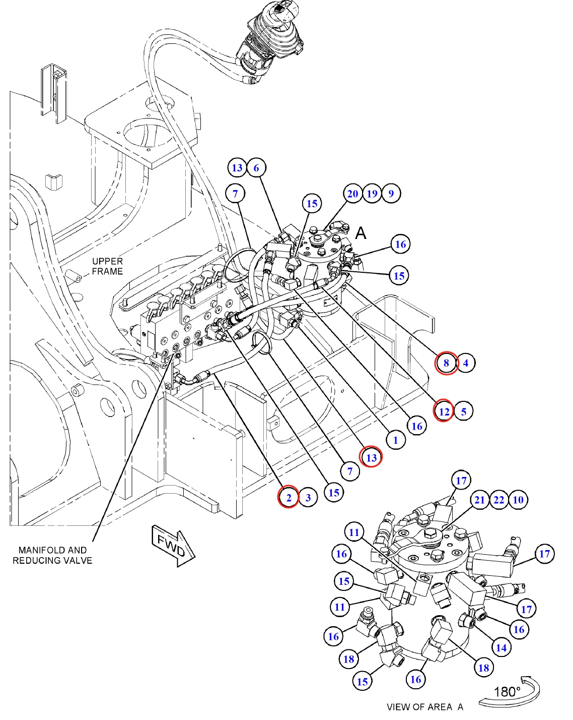 Caterpillar CAT®314F CR installation diagram showing hydraulic hose 109-7556 at Pipe No. 8