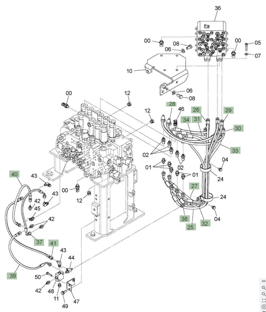 Hitachi ZX210W-3 installation diagram showing hydraulic hose 4630934 at Pipe No. 25