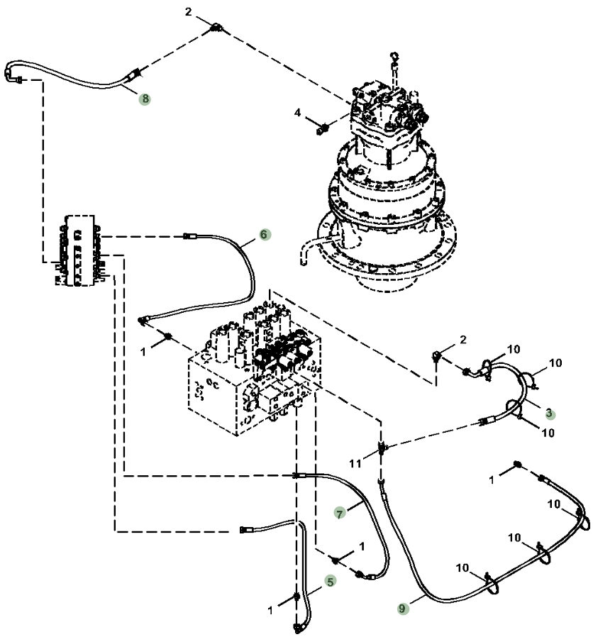 Hitachi ZX350LC-6N installation diagram showing hydraulic hose 4630952 at Pipe No. 5