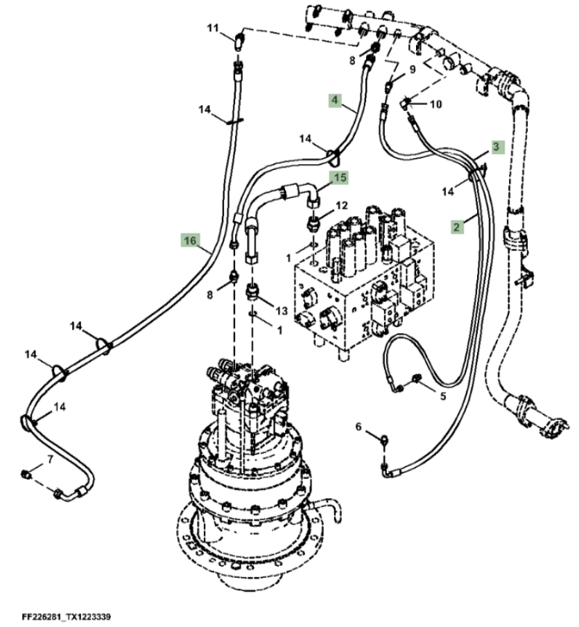 Hitachi ZX310F-FE-6N installation diagram showing hydraulic hose 4657217 at Pipe No. 2