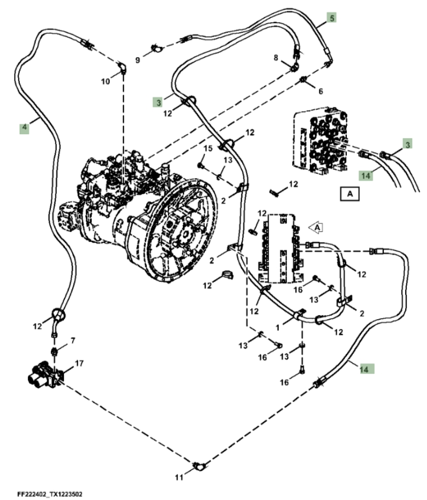 Hitachi ZX210F-LL-6N installation diagram showing hydraulic hose 4715840 at Pipe No. 4