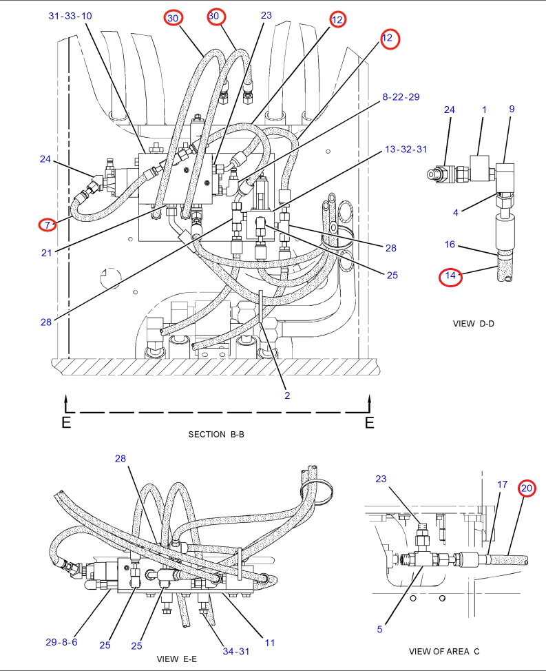 Caterpillar CAT®318C installation diagram showing hydraulic hose 199-1914 at Pipe No. 7
