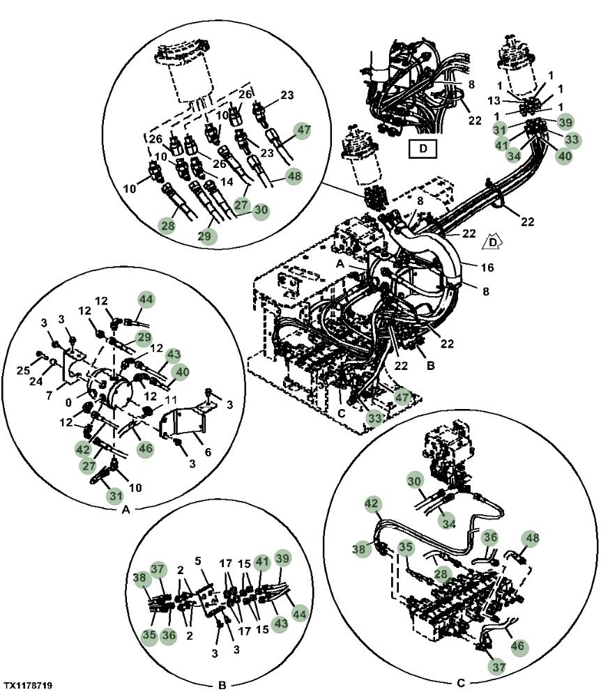 Hitachi ZX17U-5N installation diagram showing hydraulic hose 4269806 at Pipe No. 30