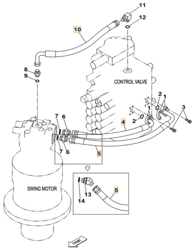 Case CX220B installation diagram showing hydraulic hose KRJ10750 at Pipe No. 10