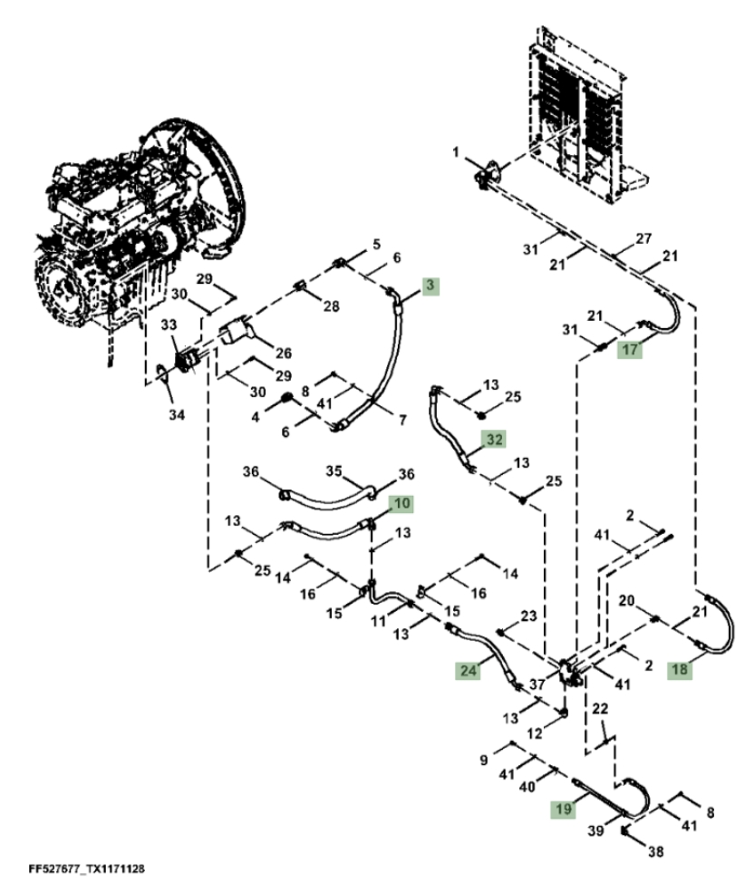 Hitachi ZX370F-FE-6N installation diagram showing hydraulic hose 4695170 at Pipe No. 17