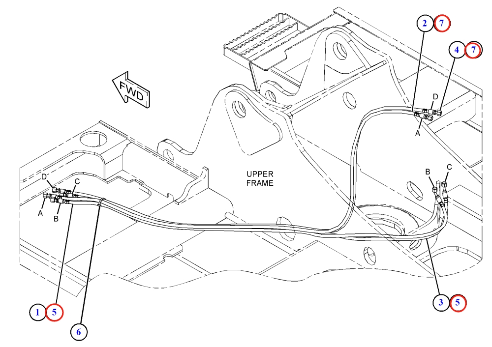 Caterpillar CAT®318F installation diagram showing hydraulic hose 187-5669 at Pipe No. 7