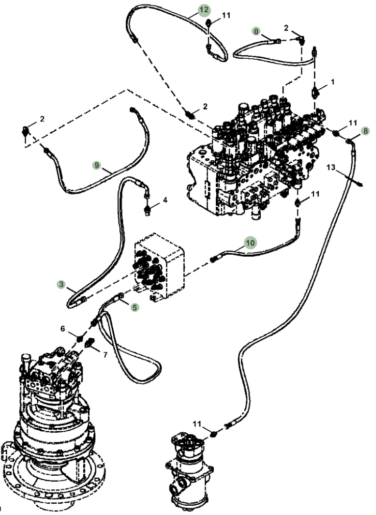 Hitachi ZX245USLC-6N installation diagram showing hydraulic hose 4716739 at Pipe No. 5