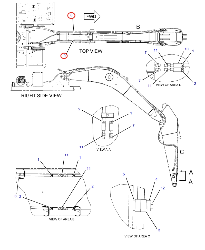 Caterpillar CAT®318E L installation diagram showing hydraulic hose 344-6276 at Pipe No. 9