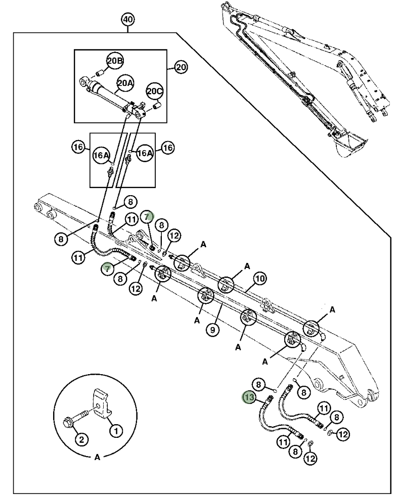 Hitachi ZX200LC-3 installation diagram showing hydraulic hose 4265833 at Pipe No. 13