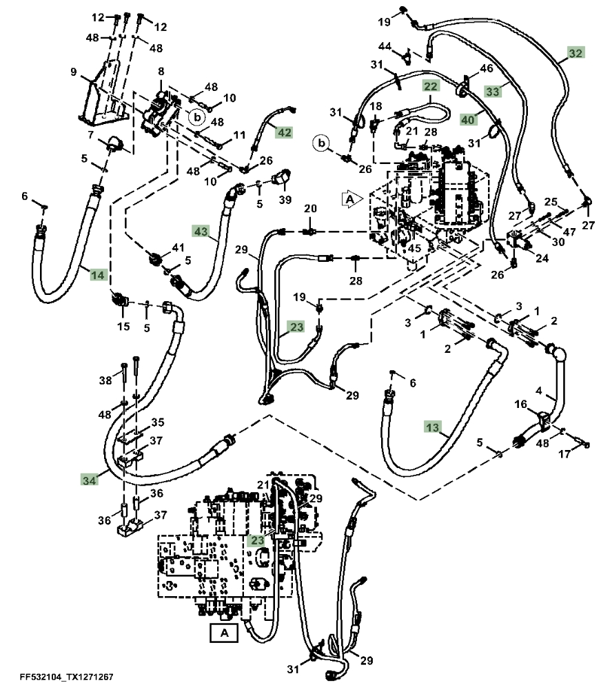 Hitachi ZX160LC-6N installation diagram showing hydraulic hose 4453063 at Pipe No. 22