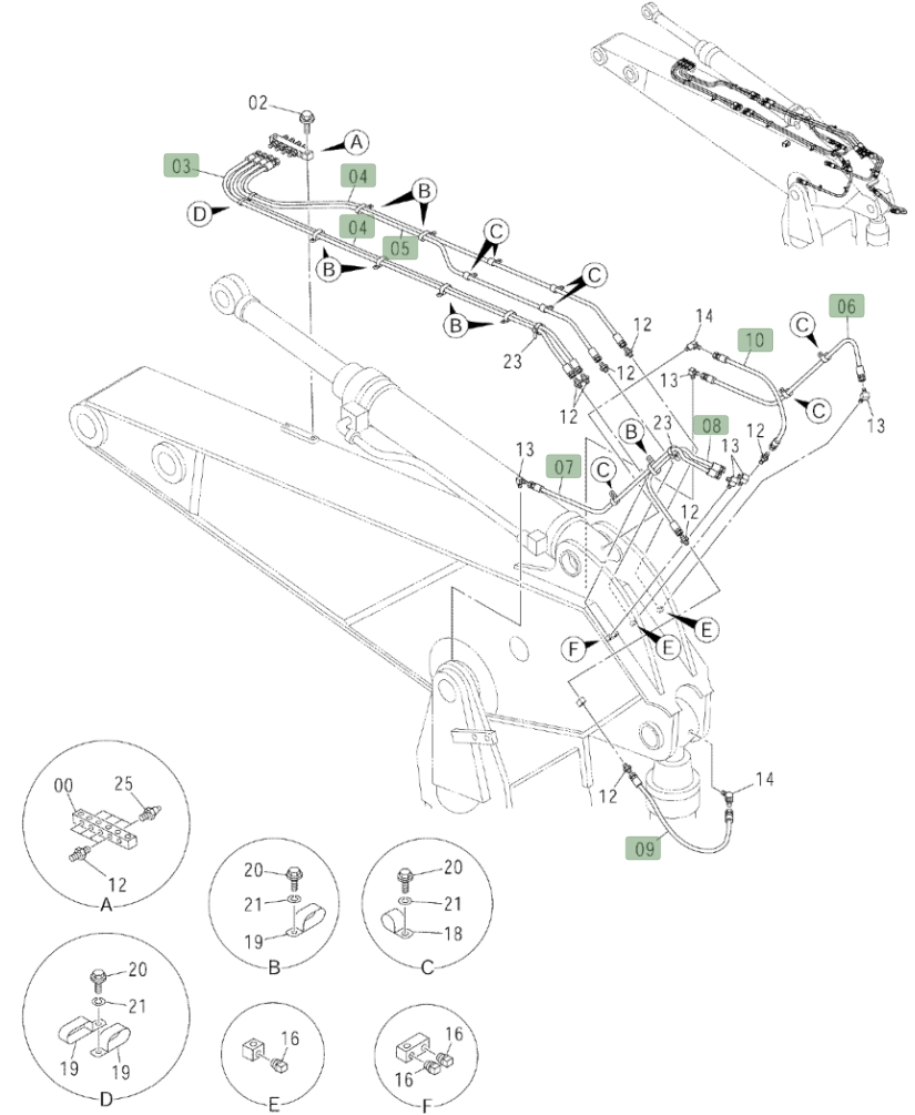 Hitachi ZX450LC installation diagram showing hydraulic hose 4207377 at Pipe No. 4
