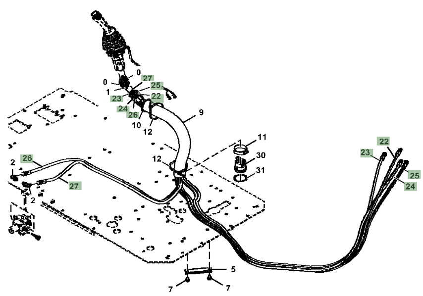 Hitachi ZX350LC-6N installation diagram showing hydraulic hose 4713022 at Pipe No. 27