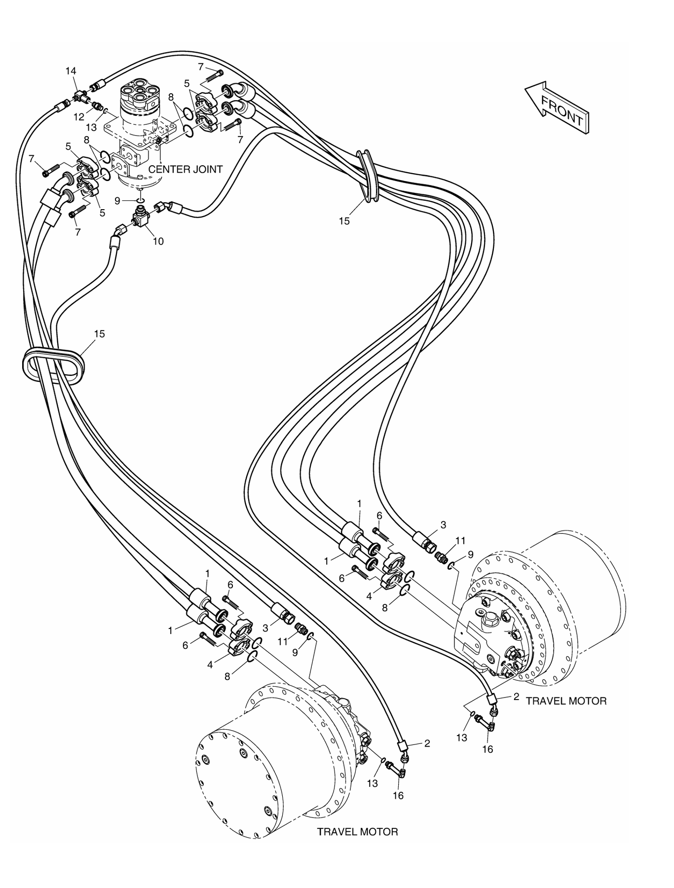 斗山 DX235LCR Travel piping hydraulic hose parts diagram