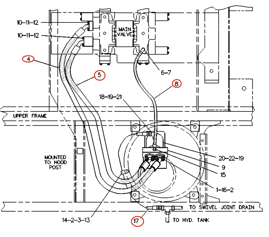 Caterpillar CAT®215D installation diagram showing hydraulic hose 6A-7864 at Pipe No. 8