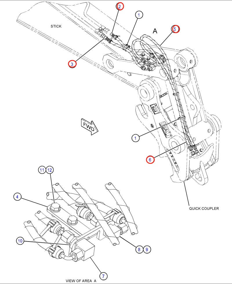 Caterpillar CAT®315F LCR installation diagram showing hydraulic hose 422-2985 at Pipe No. 6