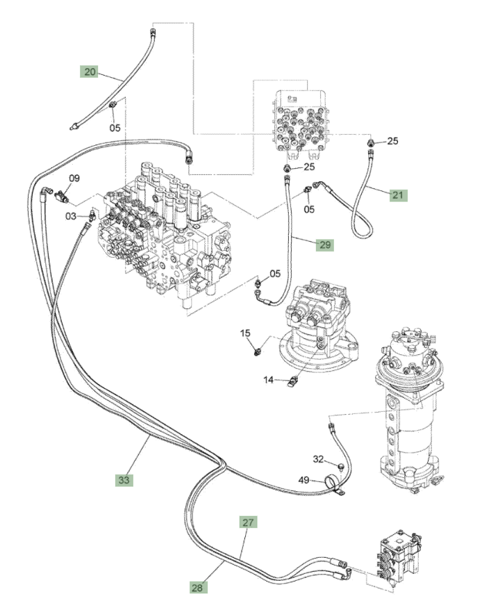 Hitachi ZX210W-3 installation diagram showing hydraulic hose 4665170 at Pipe No. 27