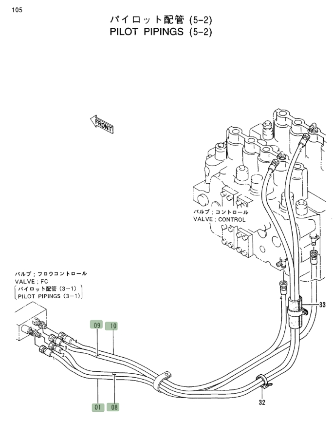 Hitachi EX400LC-3C installation diagram showing hydraulic hose 4366775 at Pipe No. 1