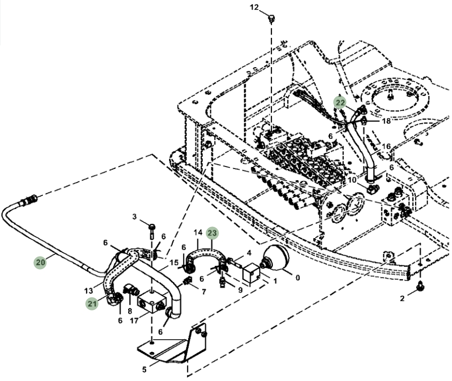 Hitachi ZX50U-5N installation diagram showing hydraulic hose 4312101 at Pipe No. 23