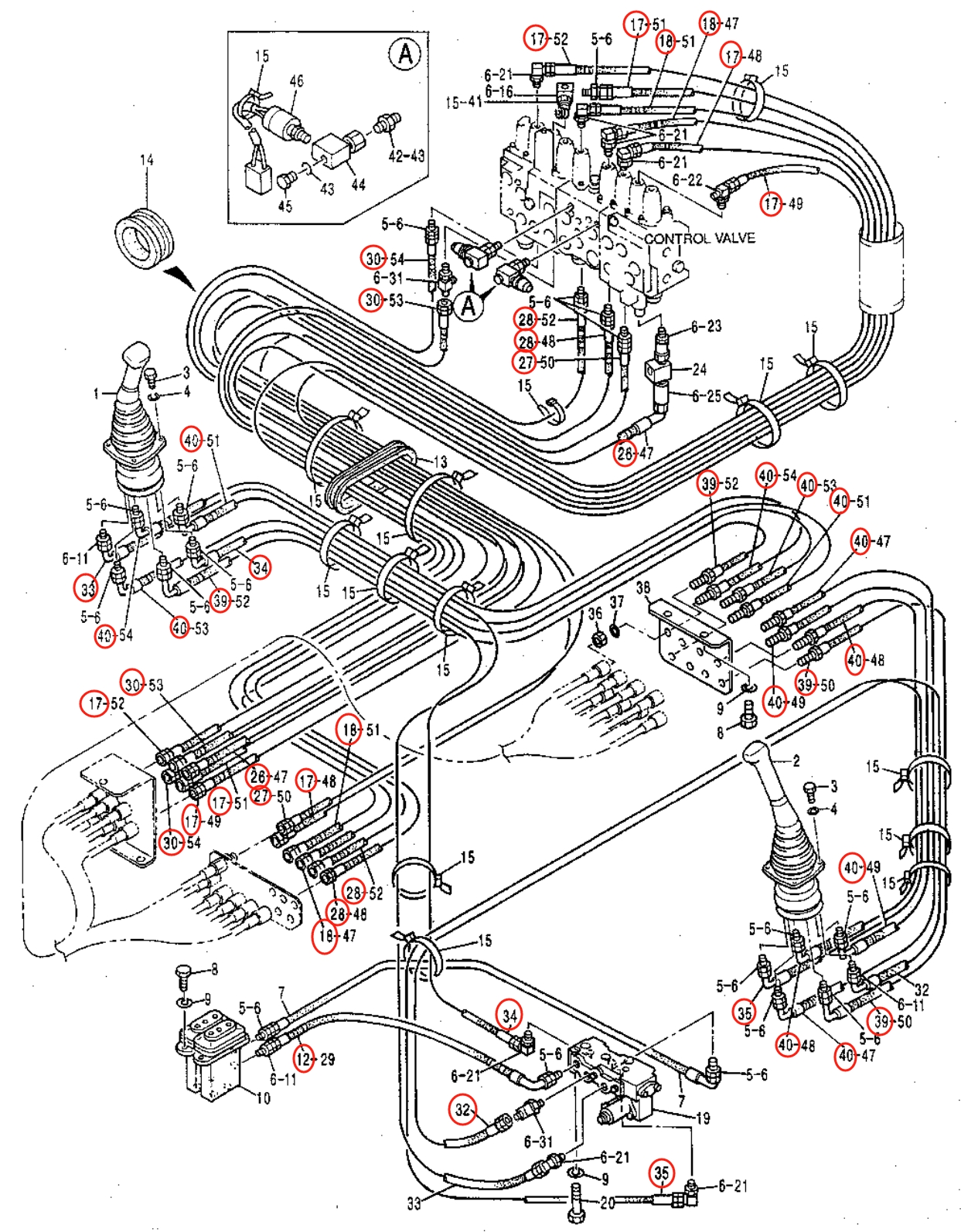Caterpillar CAT®315B FM L installation diagram showing hydraulic hose 4I-7608 at Pipe No. 30