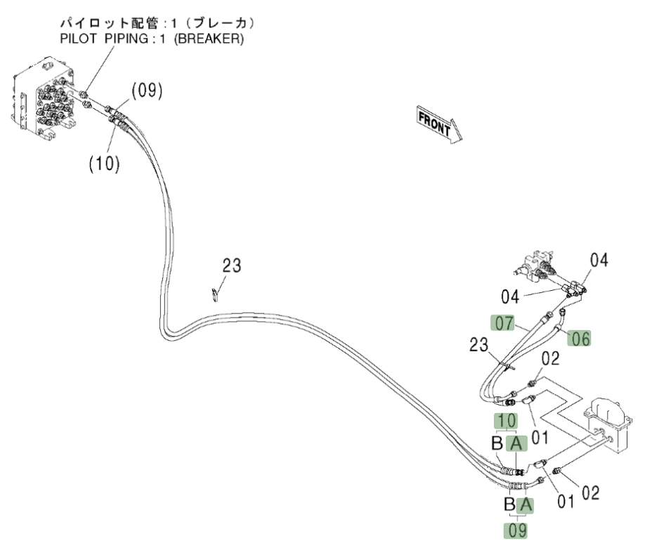 Hitachi ZX600LC installation diagram showing hydraulic hose 4462256 at Pipe No. 10A