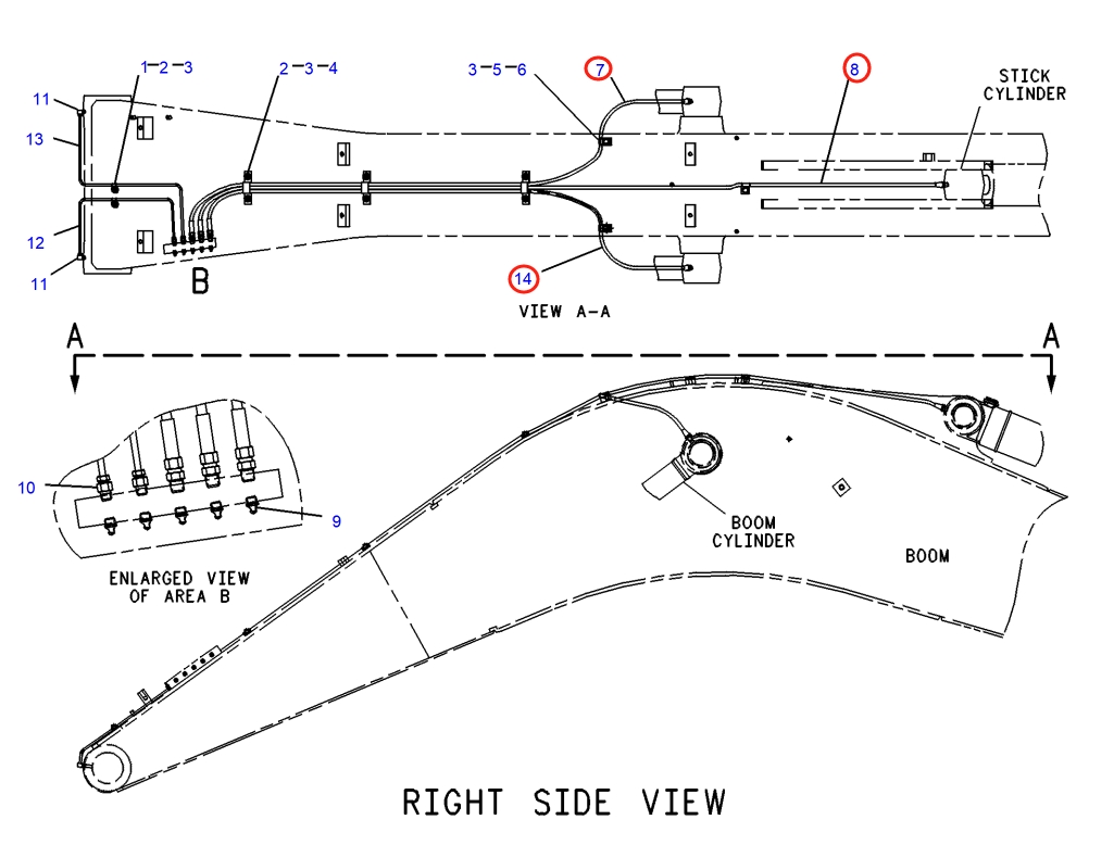Caterpillar CAT®317-A installation diagram showing hydraulic hose 4I-6610 at Pipe No. 14
