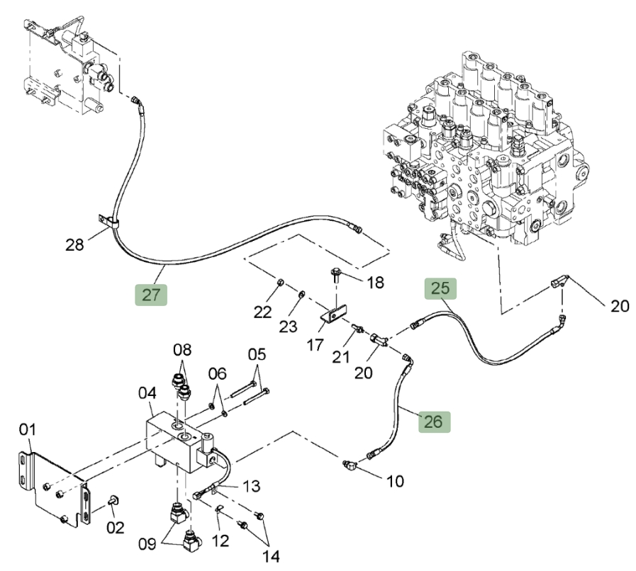 Hitachi ZX850LC-3 installation diagram showing hydraulic hose 4452734 at Pipe No. 26