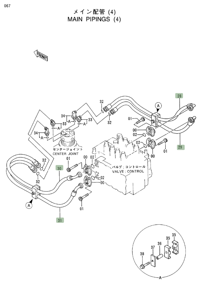 Hitachi EX400LC-3C installation diagram showing hydraulic hose 4316573 at Pipe No. 29