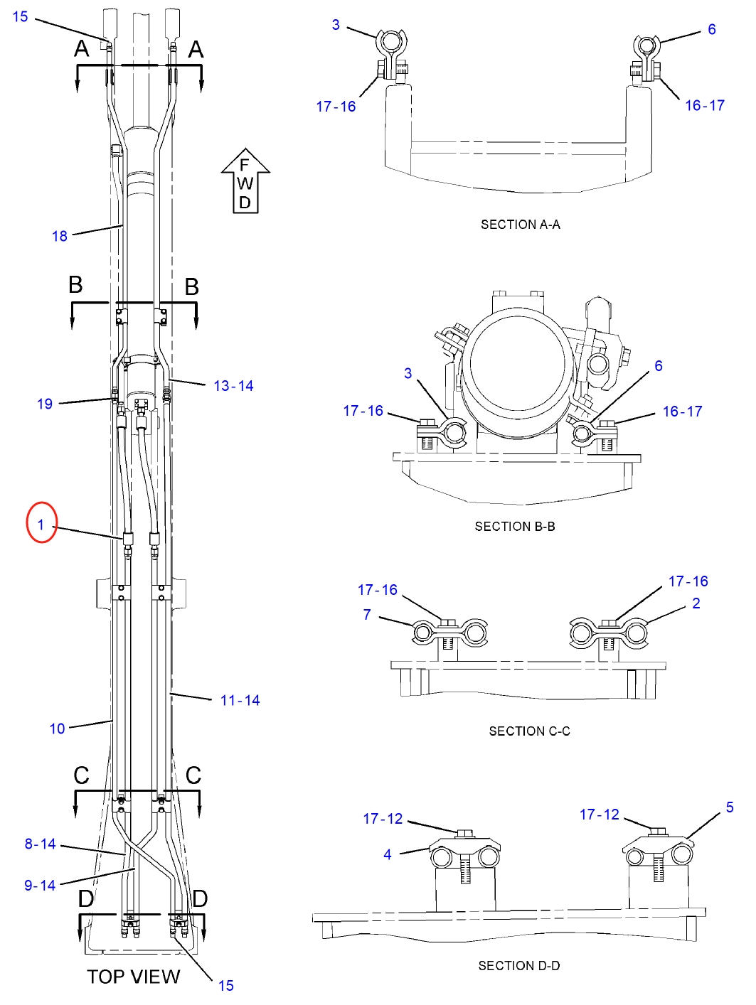 Caterpillar CAT®312E L installation diagram showing hydraulic hose 4I-1095 at Pipe No. 1