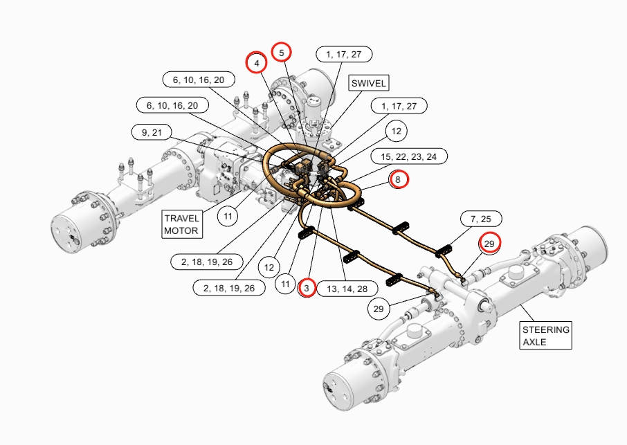 Caterpillar CAT®M317F installation diagram showing hydraulic hose 145-5004 at Pipe No. 3