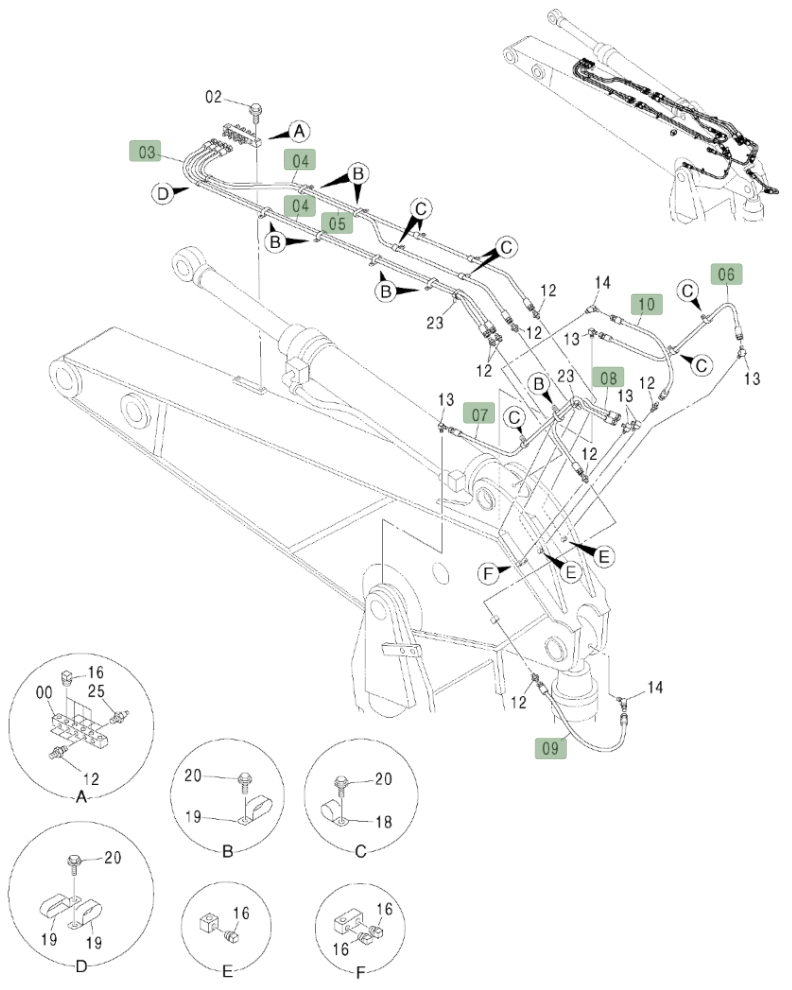 Hitachi ZX450LC-3 installation diagram showing hydraulic hose 4258884 at Pipe No. 3