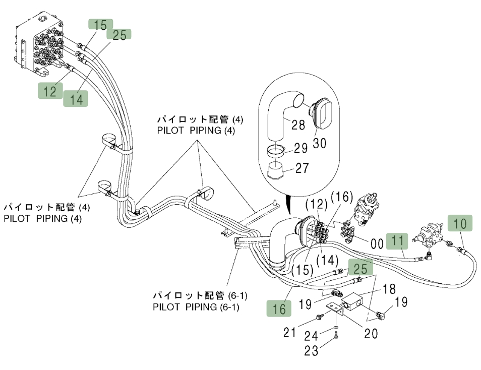 Hitachi ZX600LC installation diagram showing hydraulic hose 4450440 at Pipe No. 16