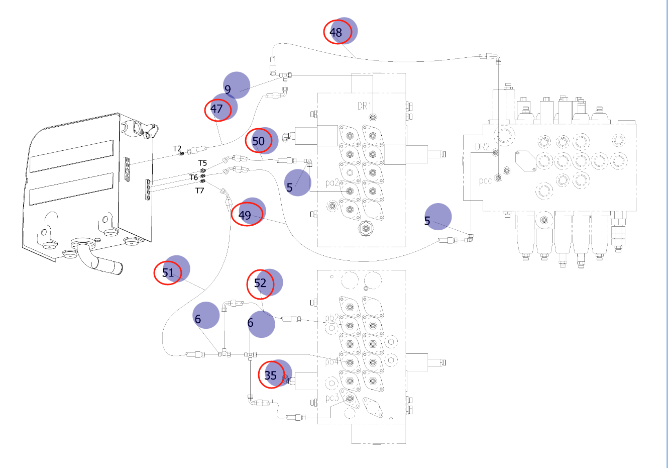 Sunward SWE150E installation diagram showing hydraulic hose 730501001028 at Pipe No. 51